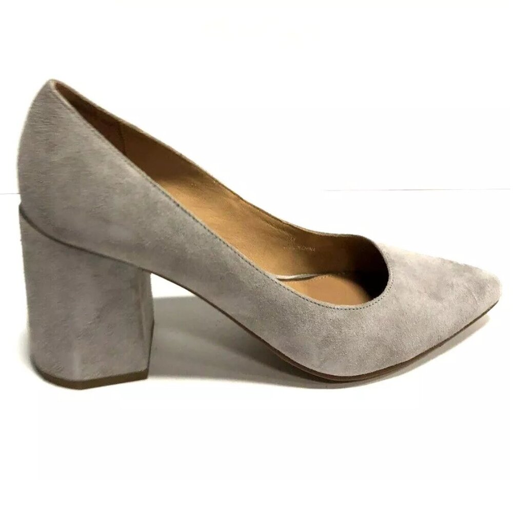 Linea Paolo Women's Blair,  Block Heel Pumps Grey Suede, Size US 6 M.